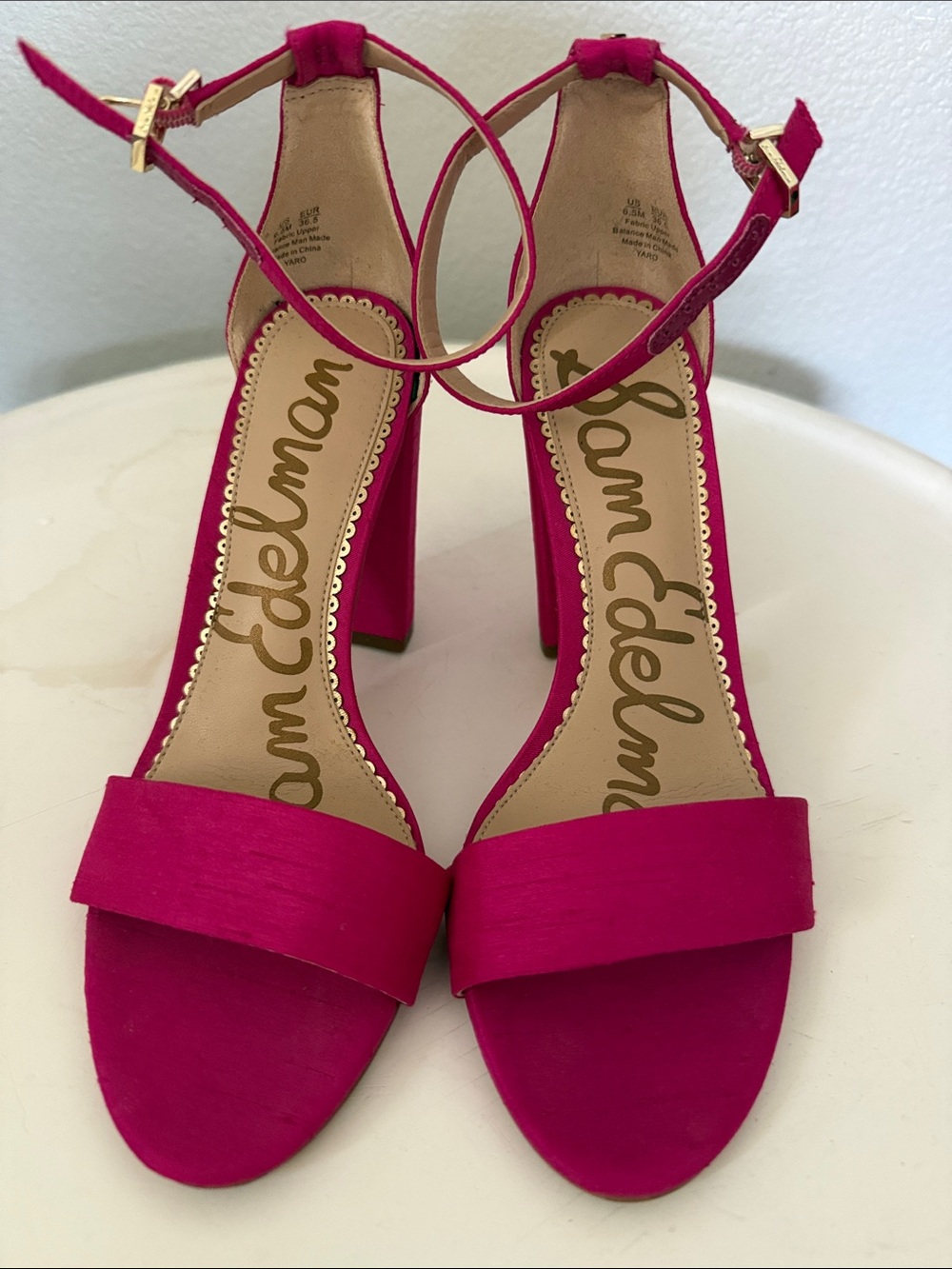 Sam Edelman Hot Pink Ankle-Strap Block Heel Sandals